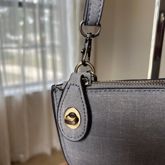 Joy Susan Mini Crossbody Wristlet Clutch Gray Faux Linen Bag - Picture 3 of 5